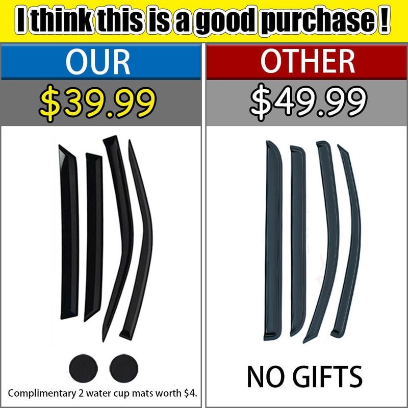 LETINGFAR Rain Guards for Hyundai Tucson SEL 2016-2021, Tape-on Side Window Deflectors for Hyundai Tucson, Window Visors for Hyundai Cars,for Hyundai Car Accessories 4 Rain Guards ＆ 2 Car Coasters - Image 2